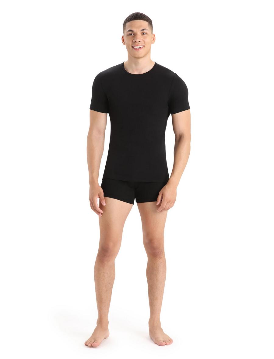 Black Men's Icebreaker Merino Anatomica Short Sleeve Crewe T-Shirt Underwear | USA 1303DFMN